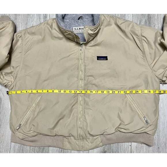 Vintage LL Bean Khaki Tan Nylon Fleece Lined Zip Warm-Up Jacket Men’s Size M/L - Picture 6 of 6